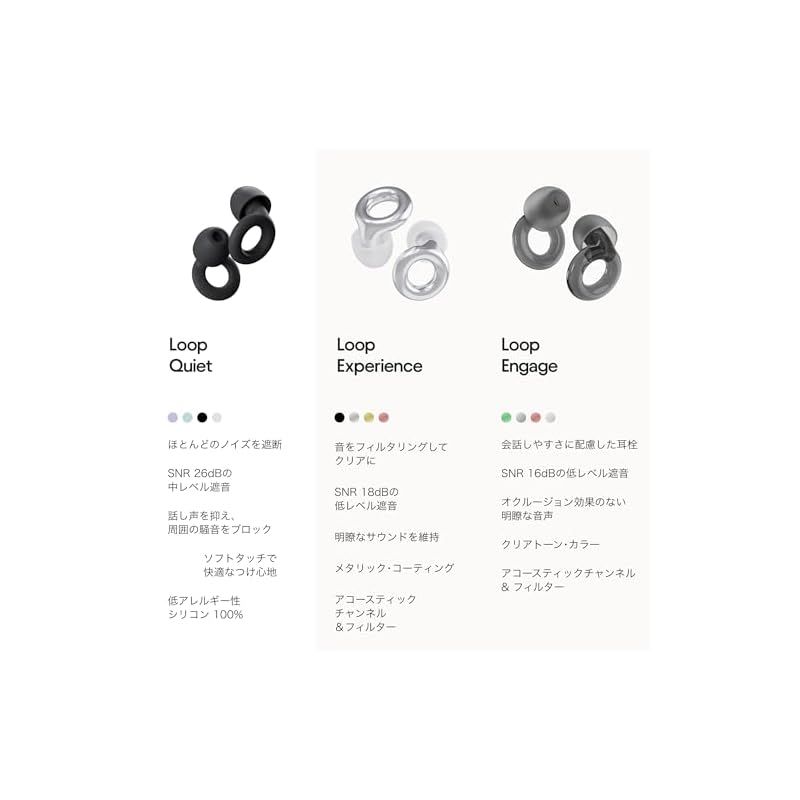 Loop Quiet 耳栓 静かさとリラックスのために 睡眠用 聴覚過敏 機内用 フレキシブルなソフト シリコン製 繰り返し使える聴覚プロテクション 8個 XS･S･M･Lサイズ x 各1セット のイヤチップ ノイズ低減 SNR 24dB | N HRDEVELOPMENT_JP