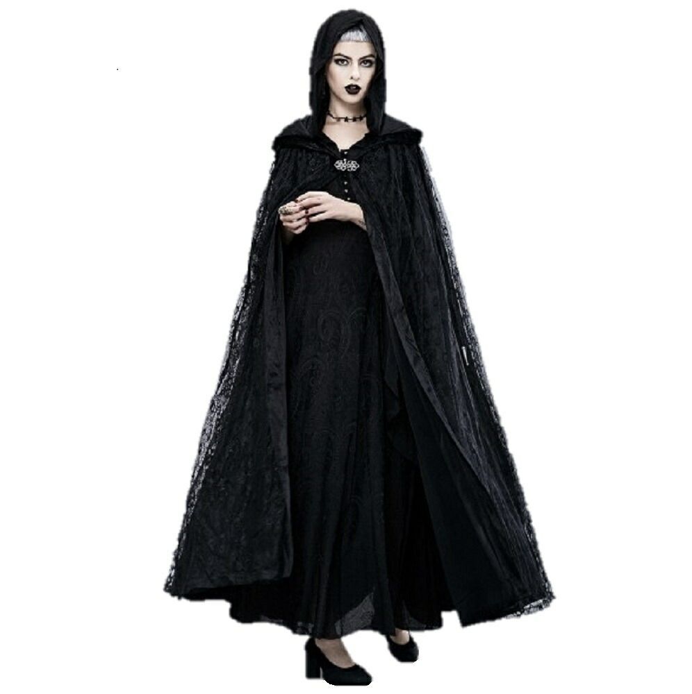 コスプレ 衣装 女性 黒ローブ 魔女 フード付き ドレス 羽織り 大人女性用