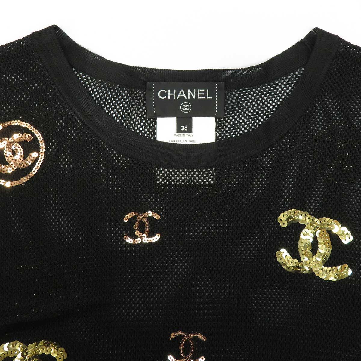 シャネル ココマーク スパンコール メッシュ ニット P60967K46413 レディース ブラック ゴールド CHANEL【中古】  【アパレル・小物】 - メルカリ