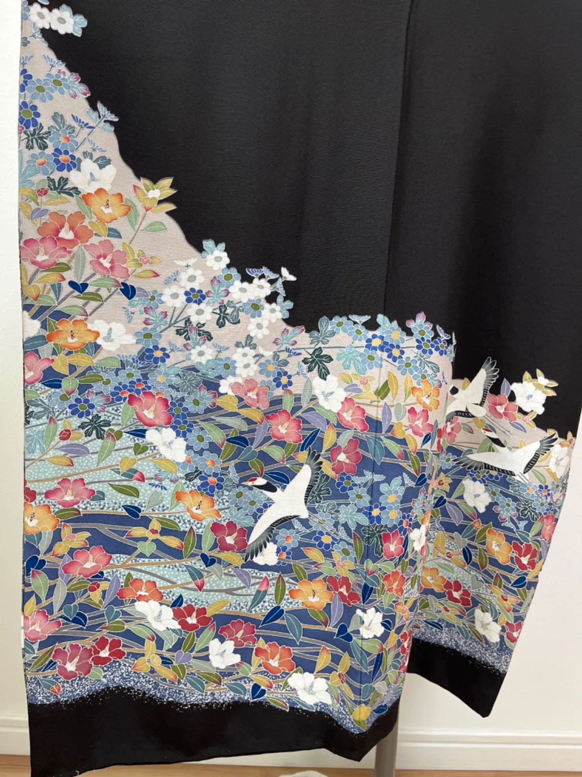 正絹着物リメイク 着物ワンピース 鶴花柄ゆったりサイズ|mercari 