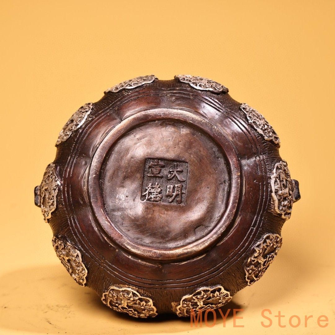 銅 細工 高浮彫鏨刻銀温手炉 香炉 提梁炉 香道具 装飾品 工芸品 置物 銅 細工 高浮彫鏨刻銀温手炉 香炉 提梁炉 香道具 装飾品 工芸品