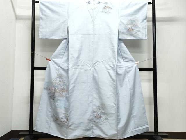 平和屋着物○訪問着 友禅 白山紬 風景舟松花文 正絹 逸品 CAAX0977vf