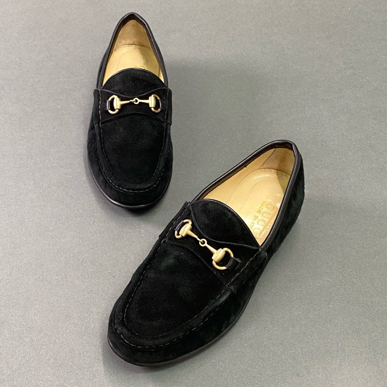 GUCCI ローファー ホースビット ゴールド金具 スエード 37 23.5㎝ GUCCI ホースビット ローファー ブラック スェード ゴールド金具