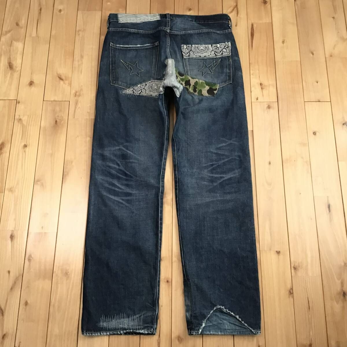 DENIM BAPE A camo DAMAGE ABC PANTS Bathing Ape Size | eBay L