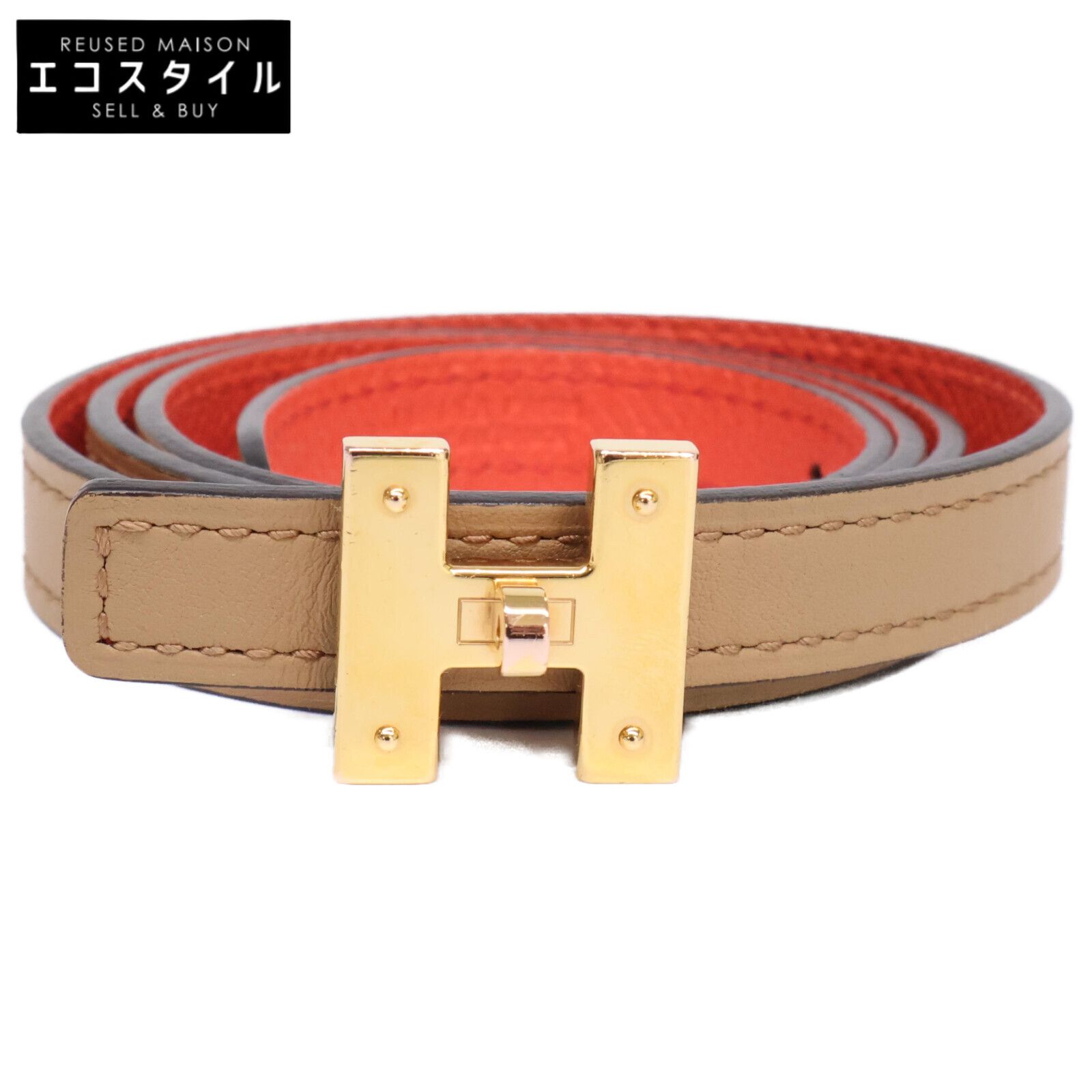 HERMES エルメス ターンロックデザインHバックル U刻 13mm レザー リバーシブル 65