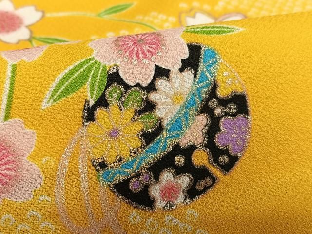 平和屋着物○小振袖 二尺袖 花鈴鞠文 金彩 洗える着物 未使用