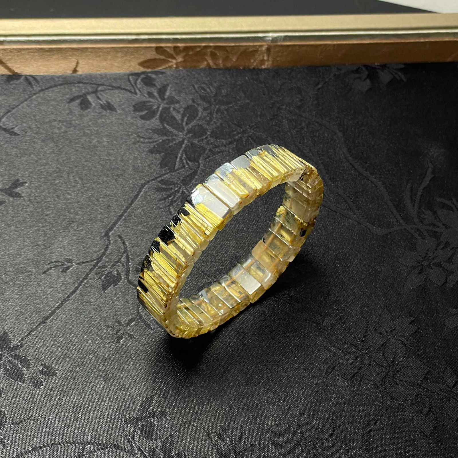 高級EU製 ★太陽花タイチンルチルバングル★黄金針水晶 ゴールド ブレスレット パワーストーン ギフト プレゼント1 11.8*6.4*5.1mm ZB7982