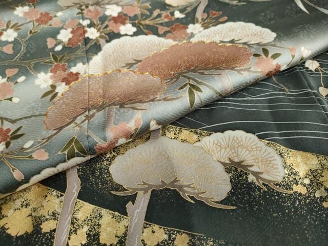 平和屋着物○訪問着 駒刺繍 草花松文 暈し染め 金彩 ますいわ屋扱い