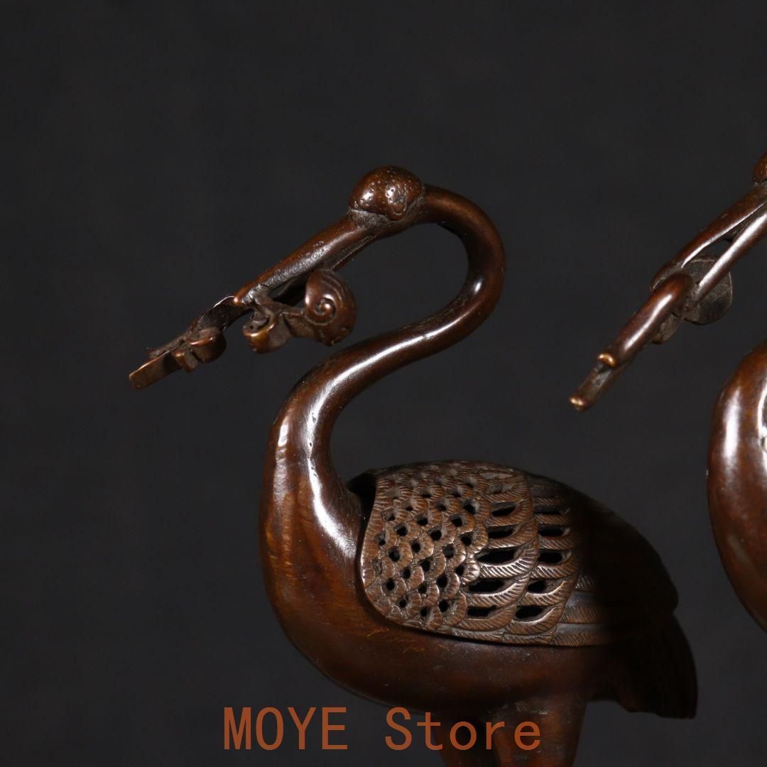 銅製 鶴香炉 室内 茶室 応接間 事務室 薫香炉 開運 風水 招財 置物工芸