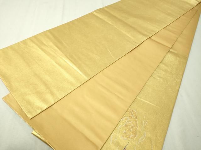 平和屋着物○西陣 長嶋成織物謹製 太鼓柄袋帯 波涛瑞鶴文 瀞金錦 本  