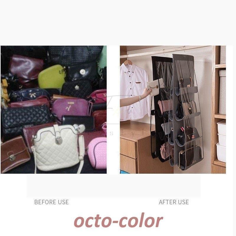 バッグ収納|クローゼット|かばんの型崩れ防止|ラック|カバン収納|吊り下げ式|壁掛け|四段２点セット |メッシュ|吊り下げ収納小物|吊り下げ収納