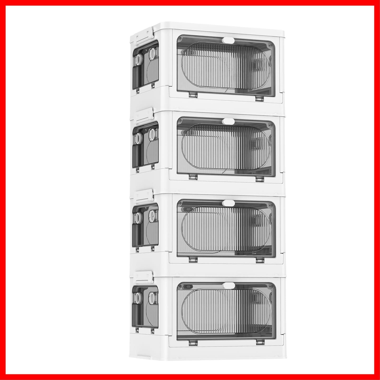 収納 コンテナ ボックス 小物 折りたたみ キャスター付き 蓋付き 積み重ね 扉付き 折り畳み 5面開き 組立簡単 収納ボックス おしゃれ COOSOT 省スペース 四個セット Sサイズ 34 26 78cm