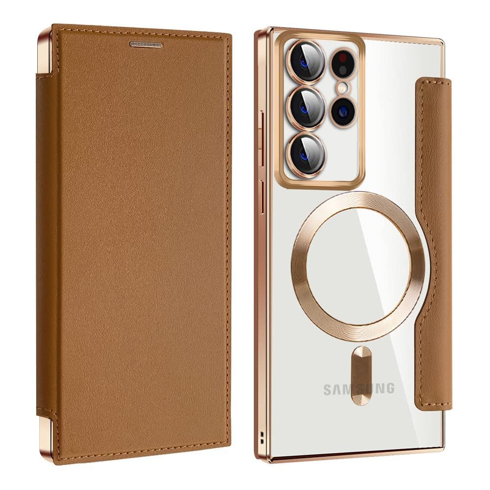 【REHOOF】Galaxy S23 Ultra ケース 手帳型 magsafe対応 6.8インチ 背面 透明 クリア 財布型 マグセーフ 手帳 ワイヤレス充電対応 カード入れ PU革 レザー スマホケース 軽量 薄型 防塵 耐衝撃 全面保護 