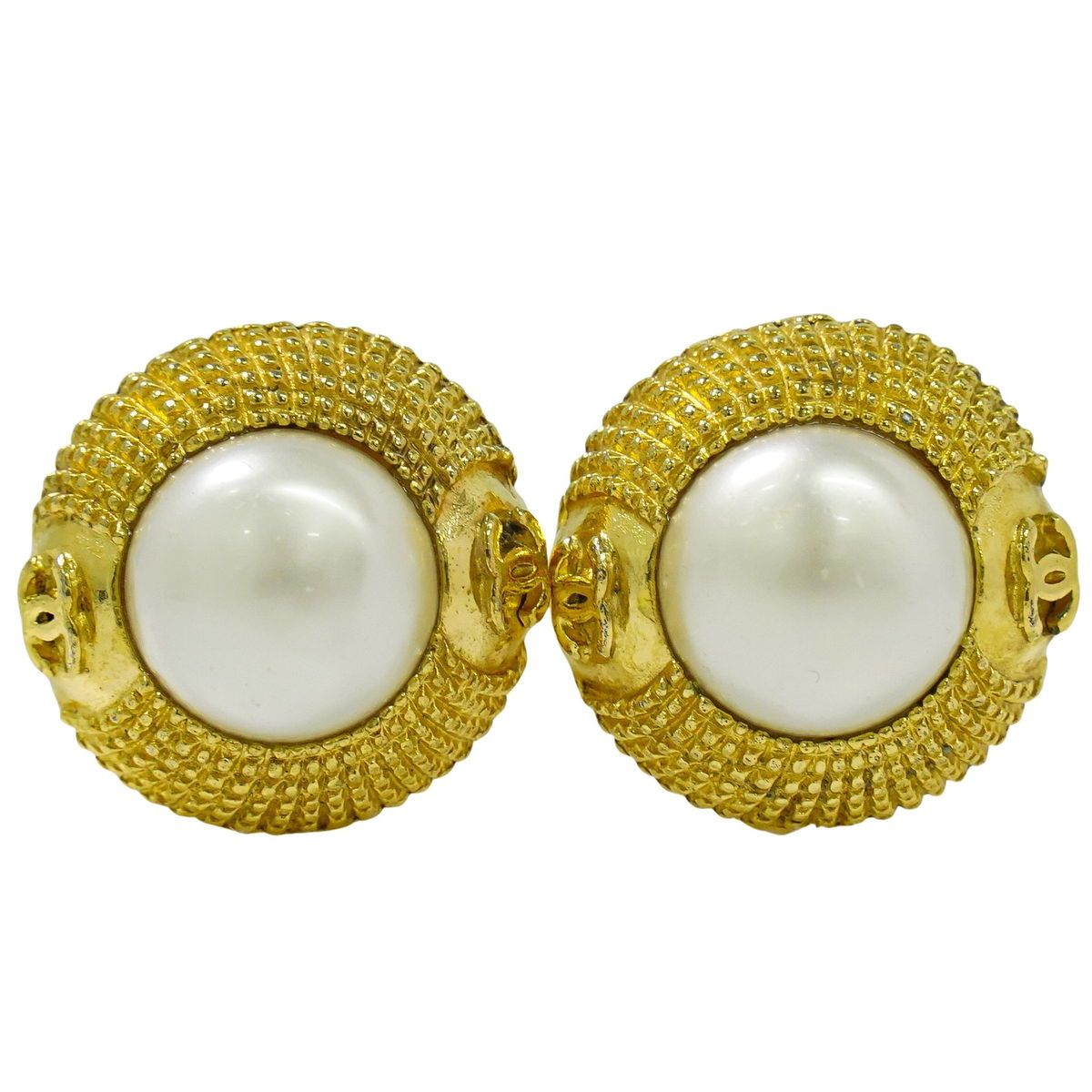 本物 シャネル CHANEL ココマーク フェイクパール イヤリング GP