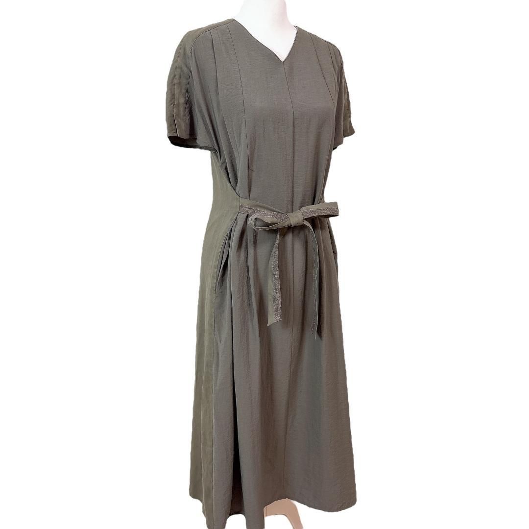 現行タグ モラビト モニーレ装飾 Vネックリネンロングワンピース 38