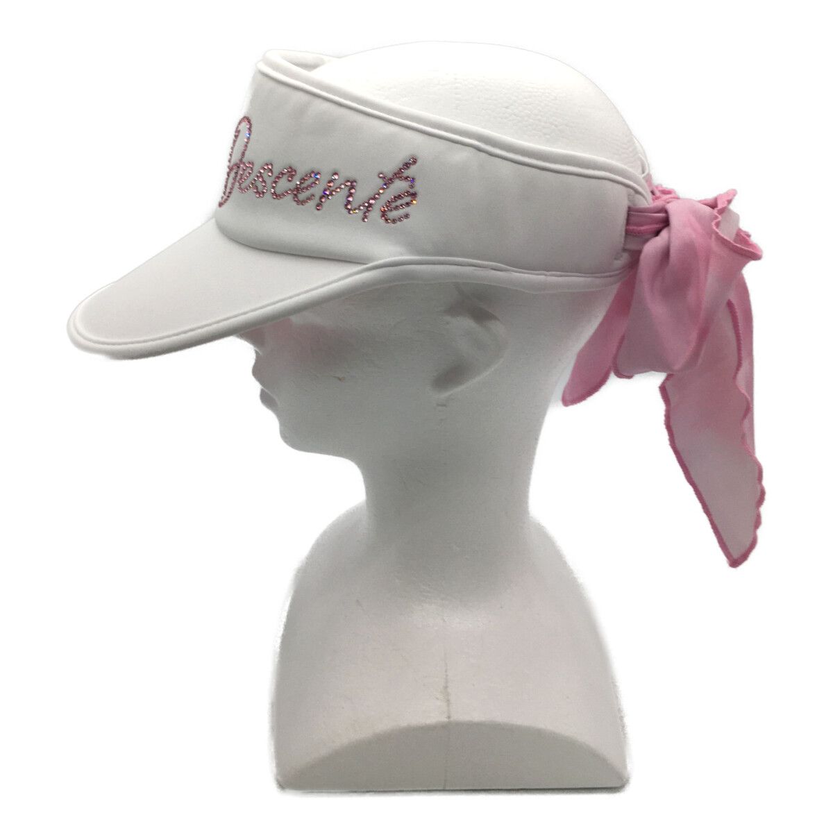 デサントゴルフ DESCENTE GOLF サンバイザー F 55-57cm 白 ラインストーンロゴ リボン