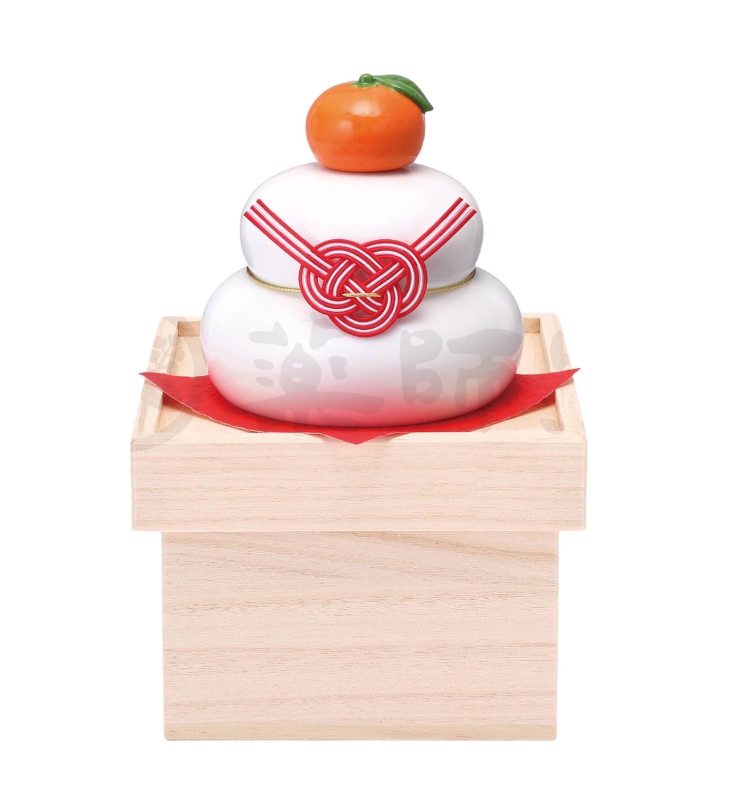セトモノホンポ(Setomonohonpo) 鏡餅飾り(大・収納桐箱台付)[本体:高さ9cm×横巾9cm 桐箱寸法:横巾12cm×奥行12cm×高さ9cm 飾付時:総高17.5cm] | 置物・縁起物・装飾品