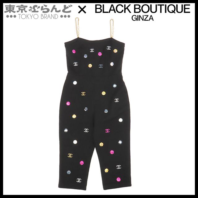 シャネル CHANEL ジャンプスーツ P71491K10289 ブラック 黒xマルチ ゴールド金具 コットン ココマーク オールインワン 21K 38 ツナギ レディース 展示 101768013
