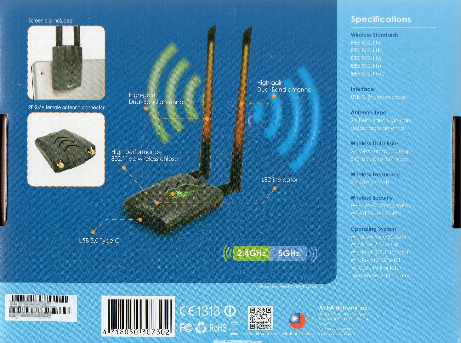 新品 未開封】ALFA AWUS036ACH V2 無線LAN USBアダプターハイパワー 