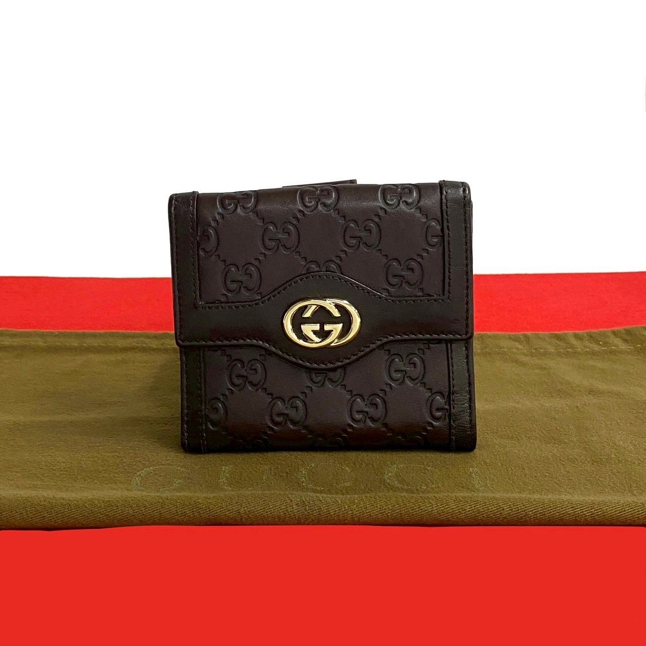 極 美品 希少品 GUCCI グッチ シマ GG ロゴ 金具 エンボス