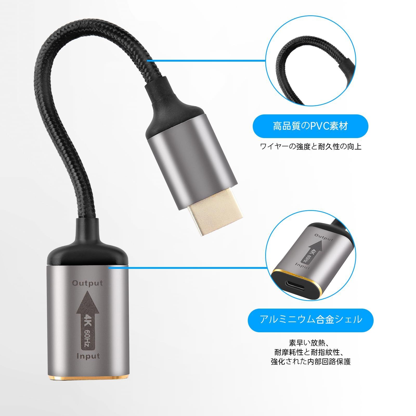 人気商品】メス から HDMI オス 変換ケーブル C 4K@60Hz 2K@144Hz