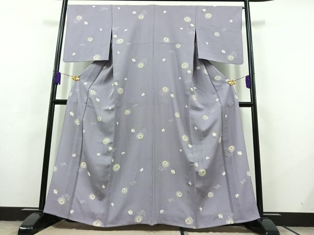 平和屋着物▽上質な小紋 単衣 舞花文 正絹 AABC7509jh