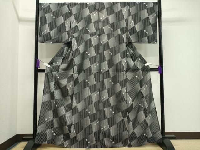 平和屋着物▽小紋 単衣 霞文 黒地 洗える着物 DAAW9183sf