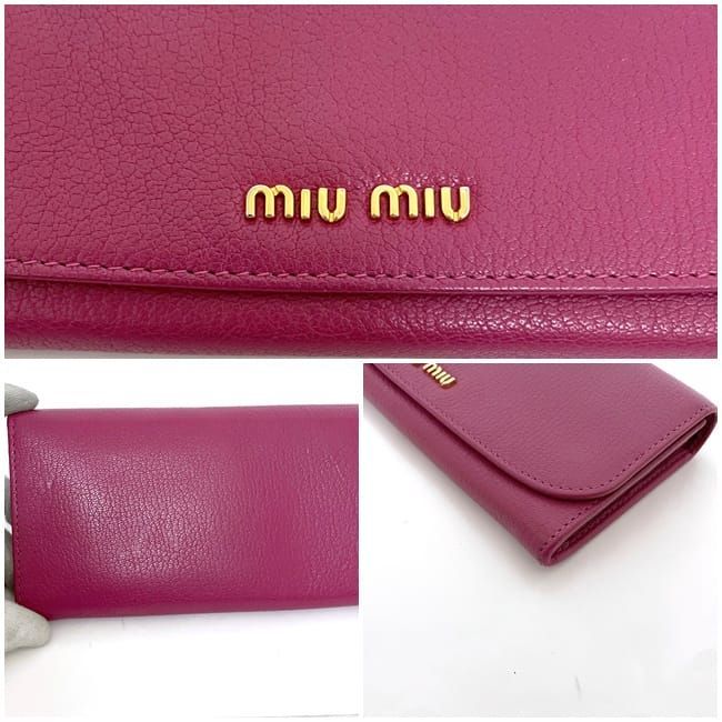 ミュウミュウ 二つ折り 長財布 ec-22779 ピンク 財布 美品 レザー