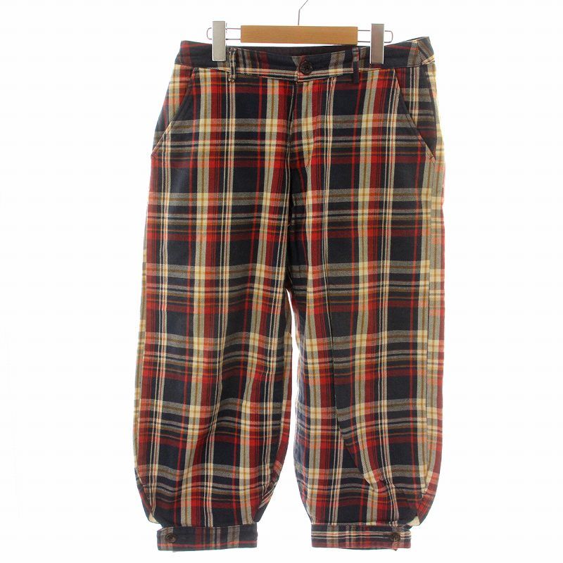 キャピタル kapital ワイドパンツ バルーンパンツ ズボン チェック柄 九分丈 ジップフライ アジャスター 0 XS 赤 レッド 紺 ネイビー 黄 イエロー |MP GY01