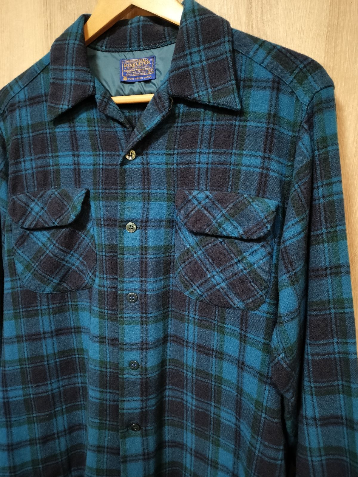 ✨70s✨ペンドルトン★ボードシャツ★単色★ネイビー★開襟★ボックスシルエット★ USA製】60's 「PENDLETON ペンドルトン」 ボードシャツ ブルー M