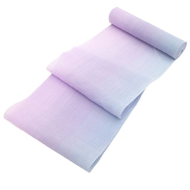 小千谷ちぢみ 夏着物 本麻 水色〜藤色縞 夏・麻】藍色系