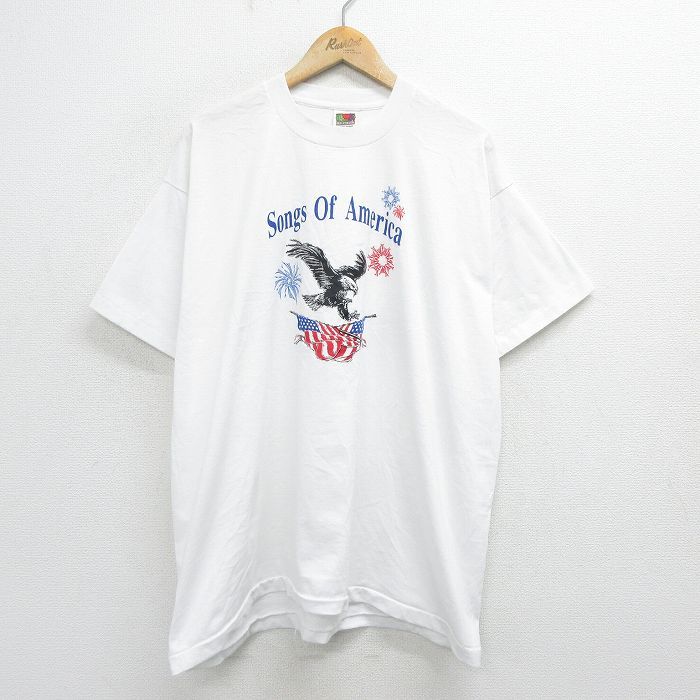 XL/古着 フルーツオブザルーム 半袖 ビンテージ Tシャツ メンズ 00s ワシ 星条旗 大きいサイズ クルーネック 白 ホワイト 24feb21 中古