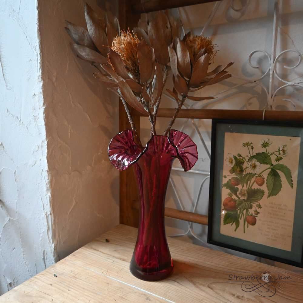 L3710-216 フランスヴィンテージ ピッチャー 花器 フラワー フラワーベース 水差し クランベリー フランス