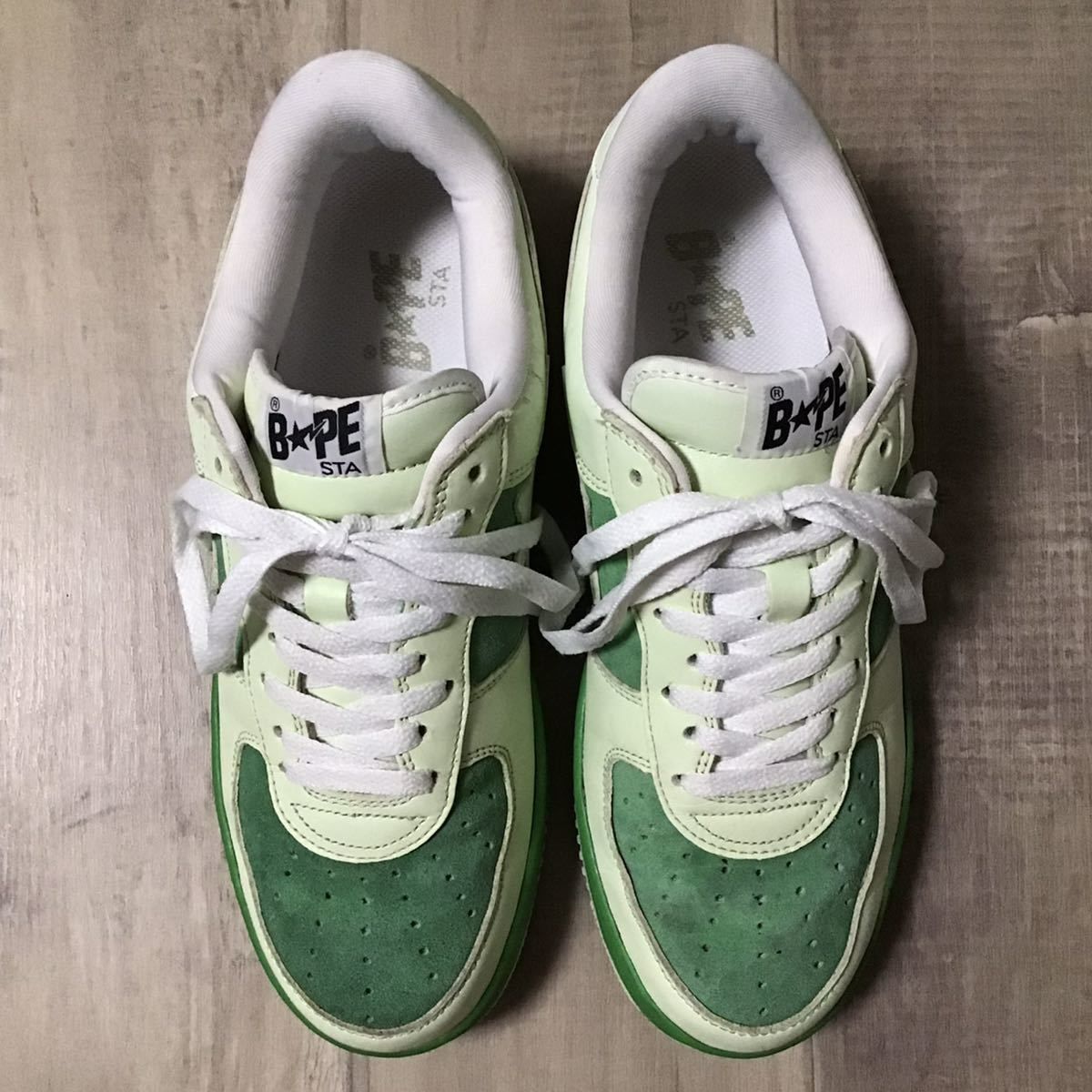 レザー × スエード BAPESTA スニーカー 28cm US10 green a bathing ape BAPE STA shoes  sneakers エイプ ベイプ ベイプスタNIGO