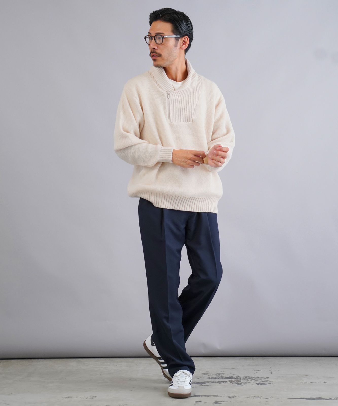 新品 未使用 JIGGYS SHOP(ジギーズショップ)ショールハーフジップ畦ニットセーター 217537 アイボリー
