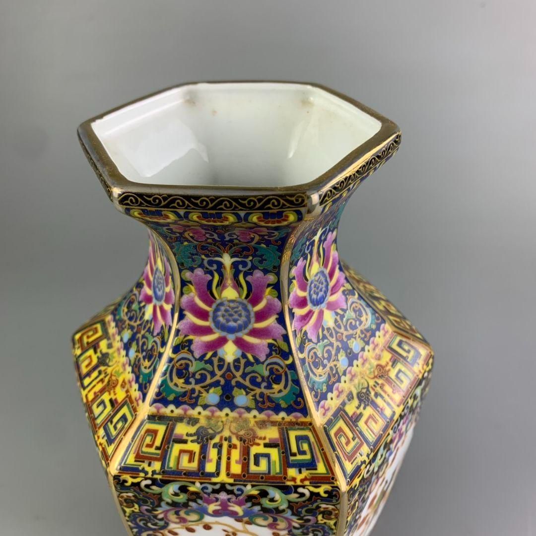 琺瑯彩蒔花鳥六方花瓶 景徳鎮 陶磁器 装飾品 工芸品 置物 - メルカリ