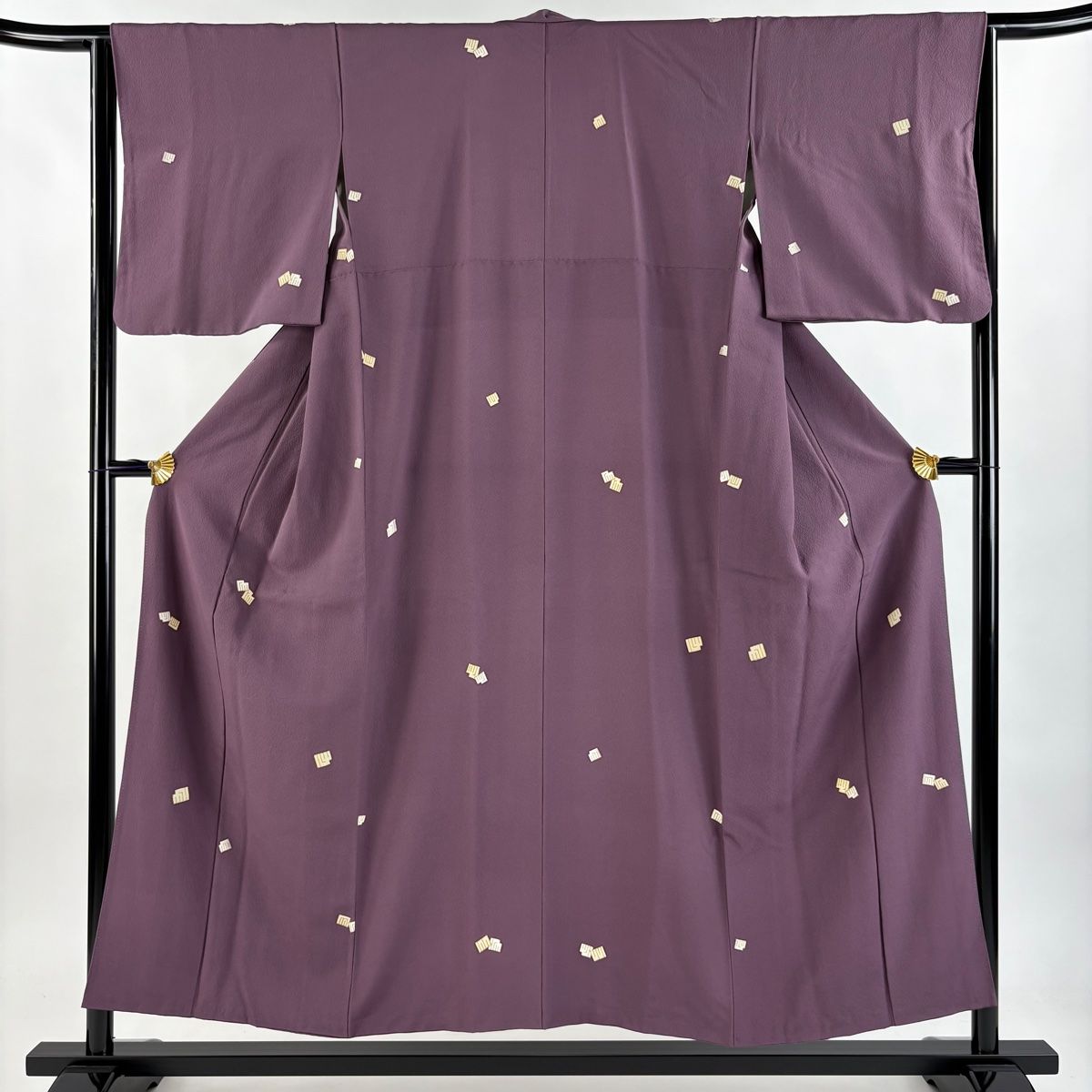 小紋 身丈153.5cm 裄丈64cm M 袷 洛楽人 落款 源氏香 金彩 紫 正絹