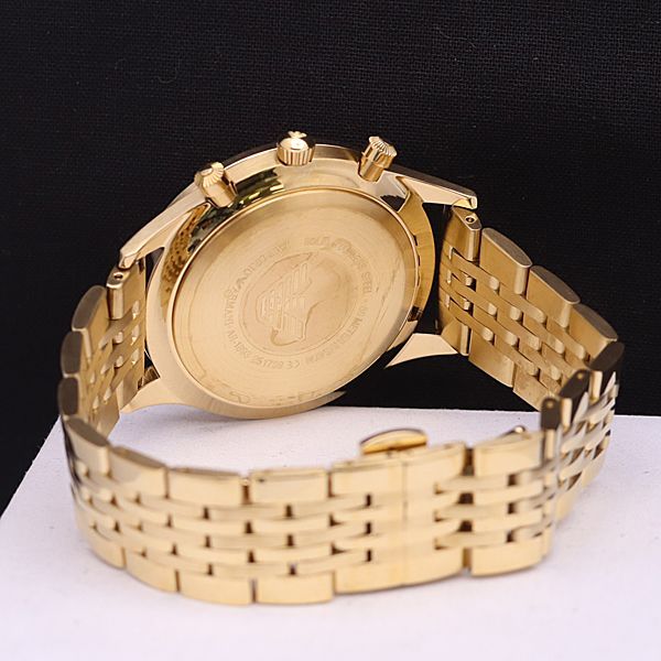 稼働 美品 エンポリオアルマーニ QZ AR-1893 クロノ デイト 黒文字盤