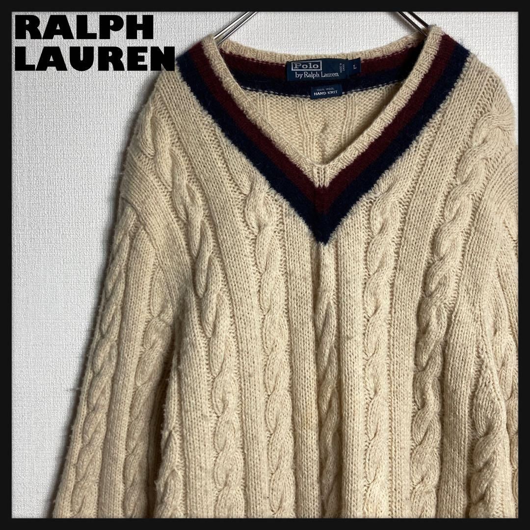 【Lサイズ】ラルフローレン　チルデンニット　ウールセーター　HANDKNIT. Lサイズ】ラルフローレン チルデンニット ウール セーター HANDKNIT