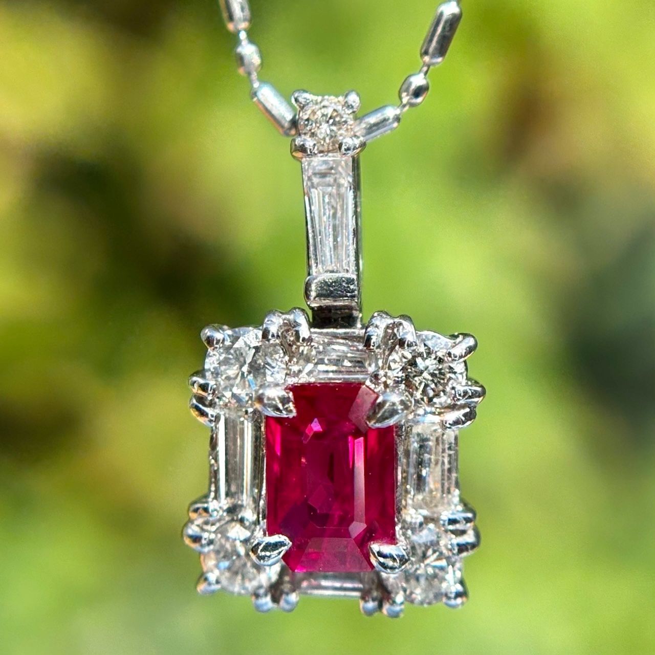 Pt900/Pt850 天然 ルビー 0.51ct 天然 ダイヤモンド 0.50ct ネックレス