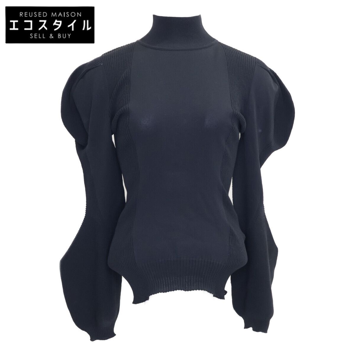 ISSEY MIYAKE イッセイミヤケ IM33KN297 23AW ﾌﾞﾗｯｸ ｱｾﾃｰﾄ×ﾅｲﾛﾝ ｽﾄﾚｯﾁ 変形 ﾊｲﾈｯｸ ﾄｯﾌﾟｽ 2