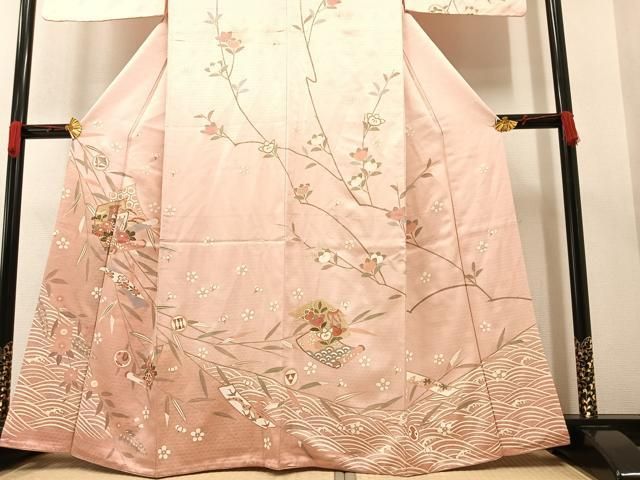 平和屋着物□訪問着 御所車枝花絵巻文 金彩 正絹 逸品 AAAY1100ph  