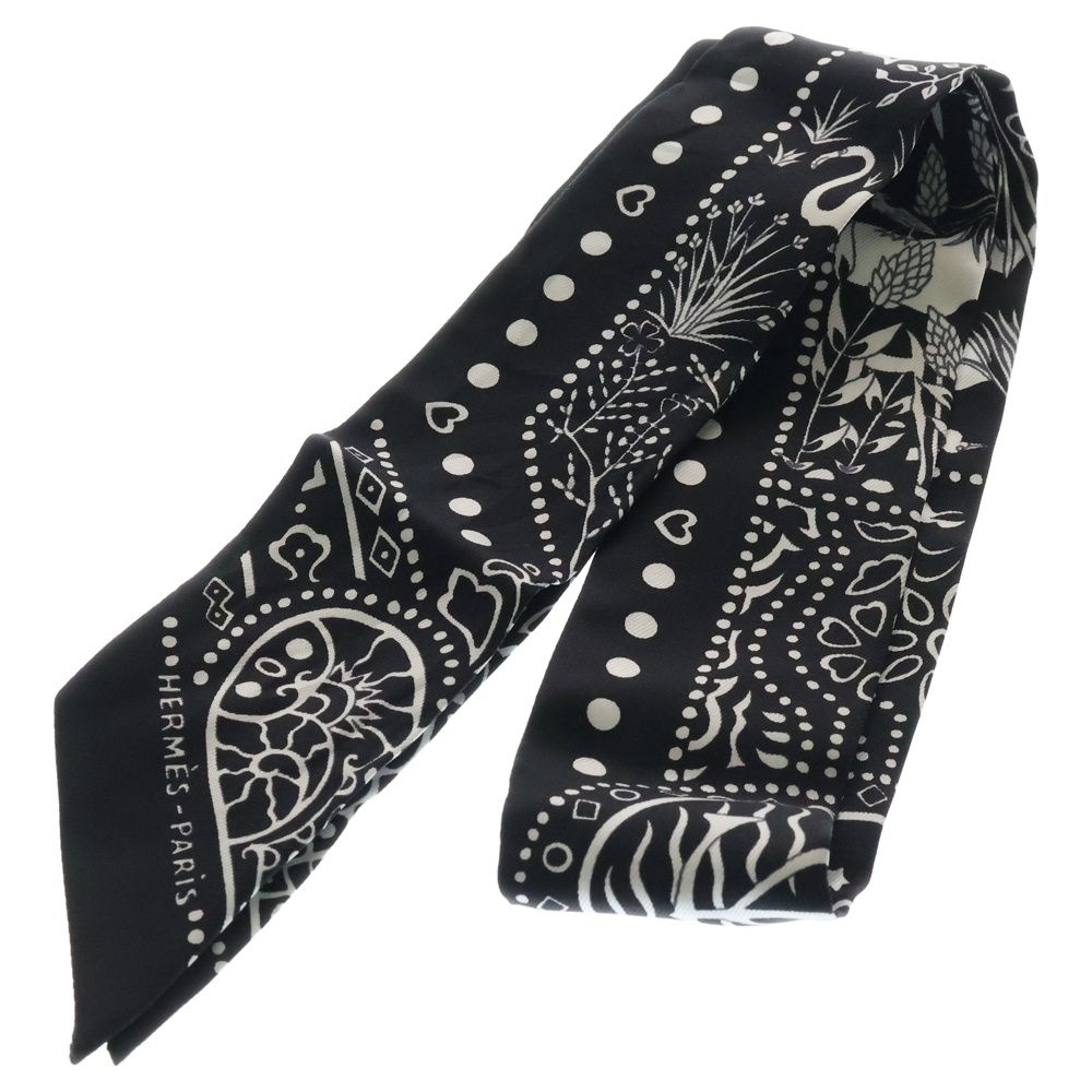 HERMES エルメス Twilly Scarf ENTRE CIEL ET MER ツイリースカーフ 空と海の間 ブラック|ホワイト