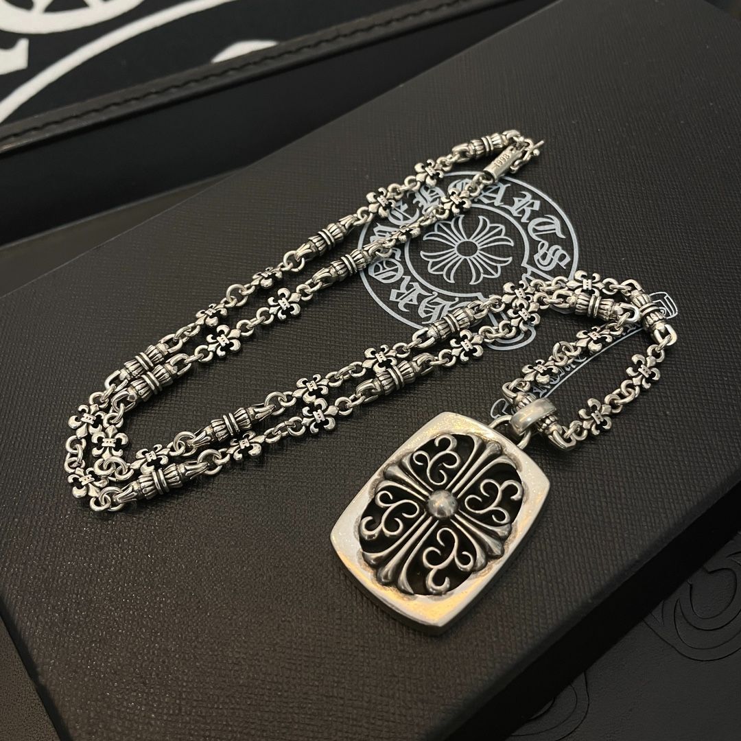 【新品未使用】Chrome Hearts（クロムハーツ）スターリングシルバーフローラルレクタングルペンダントネックレス