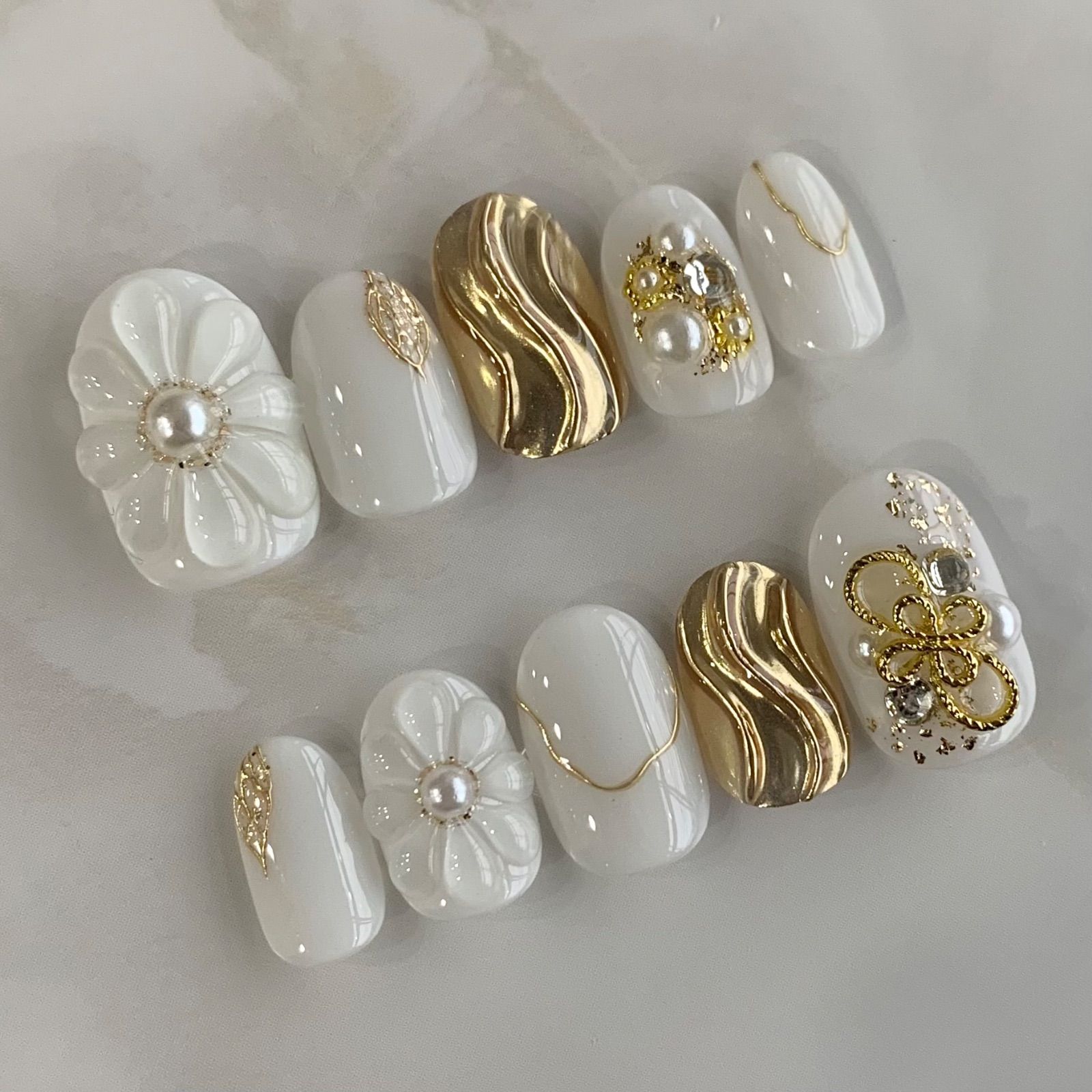 ニュアンスネイル ブライダル 成人式 ネイルチップ ハンドメイド ちゅ