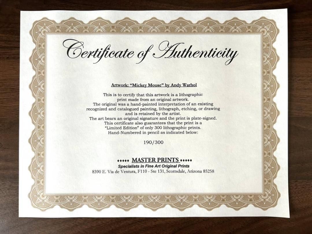 【限定✨】アンディウォーホル 「ミッキーマウス」 リトグラフ （190/300） アンディ・ウォーホル「ミッキーマウス」限定版リトグラフ