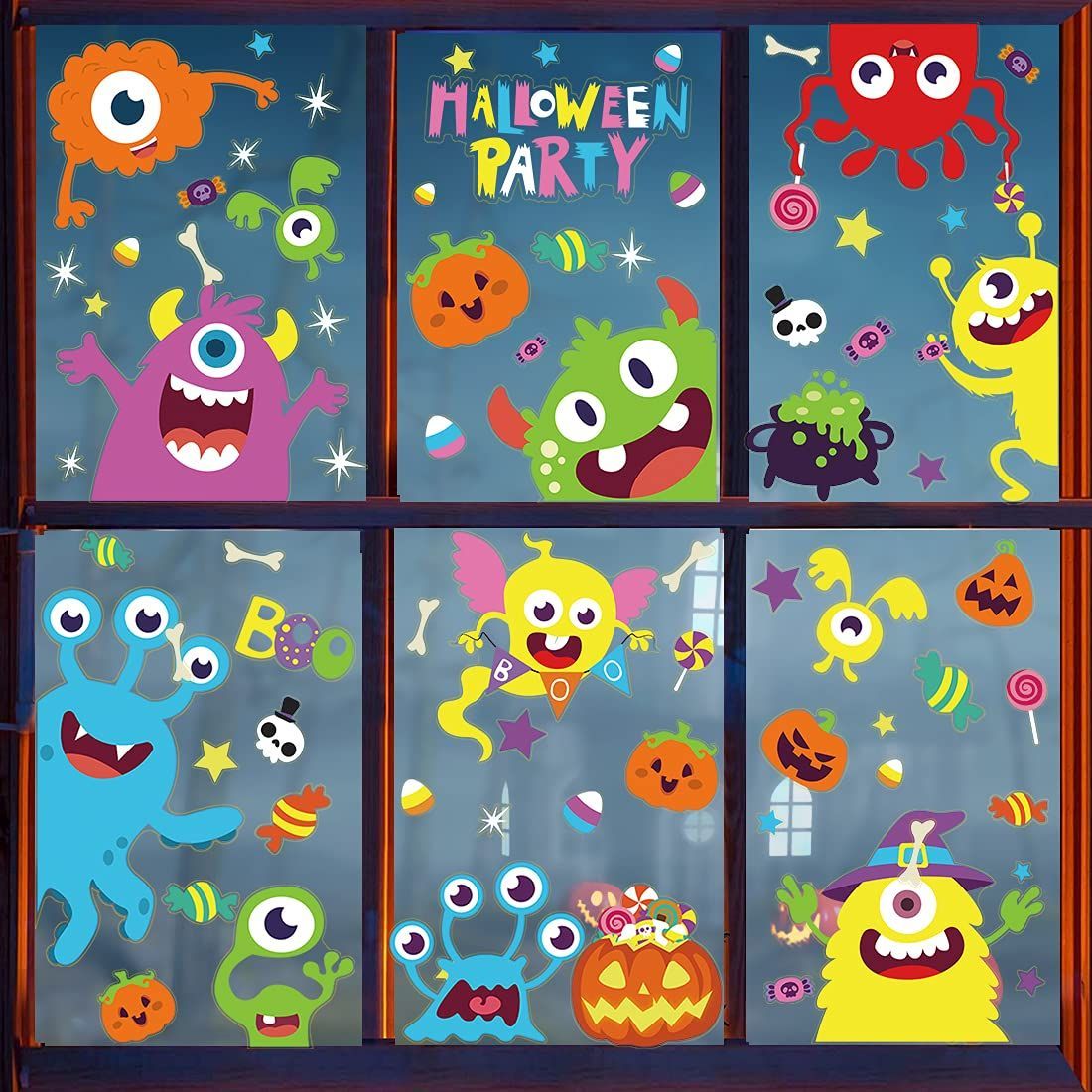 数量 静電 ステッカー ウォール 両面 ハロウィン モンスター 95pcs入り 剥がせる 汚れない DERAYEE 怪獣 静電気シール 窓 片目の怪獣
