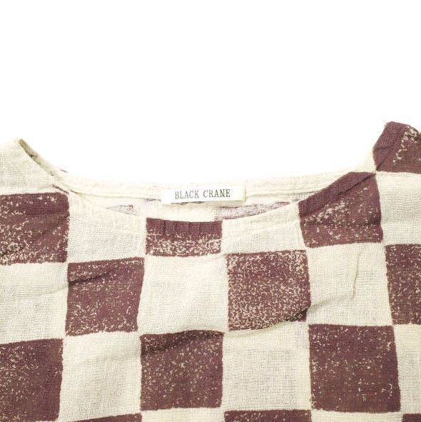 BLACK CRANE ブラッククレーン 23SS Checker Print Top チェッカープリントトップ XS BROWN/BEIGE コットンリネン シャツ ブラウス Tシャツ BLACK CRANE ブラッククレーン 23SS アメリカ製 Checker Print