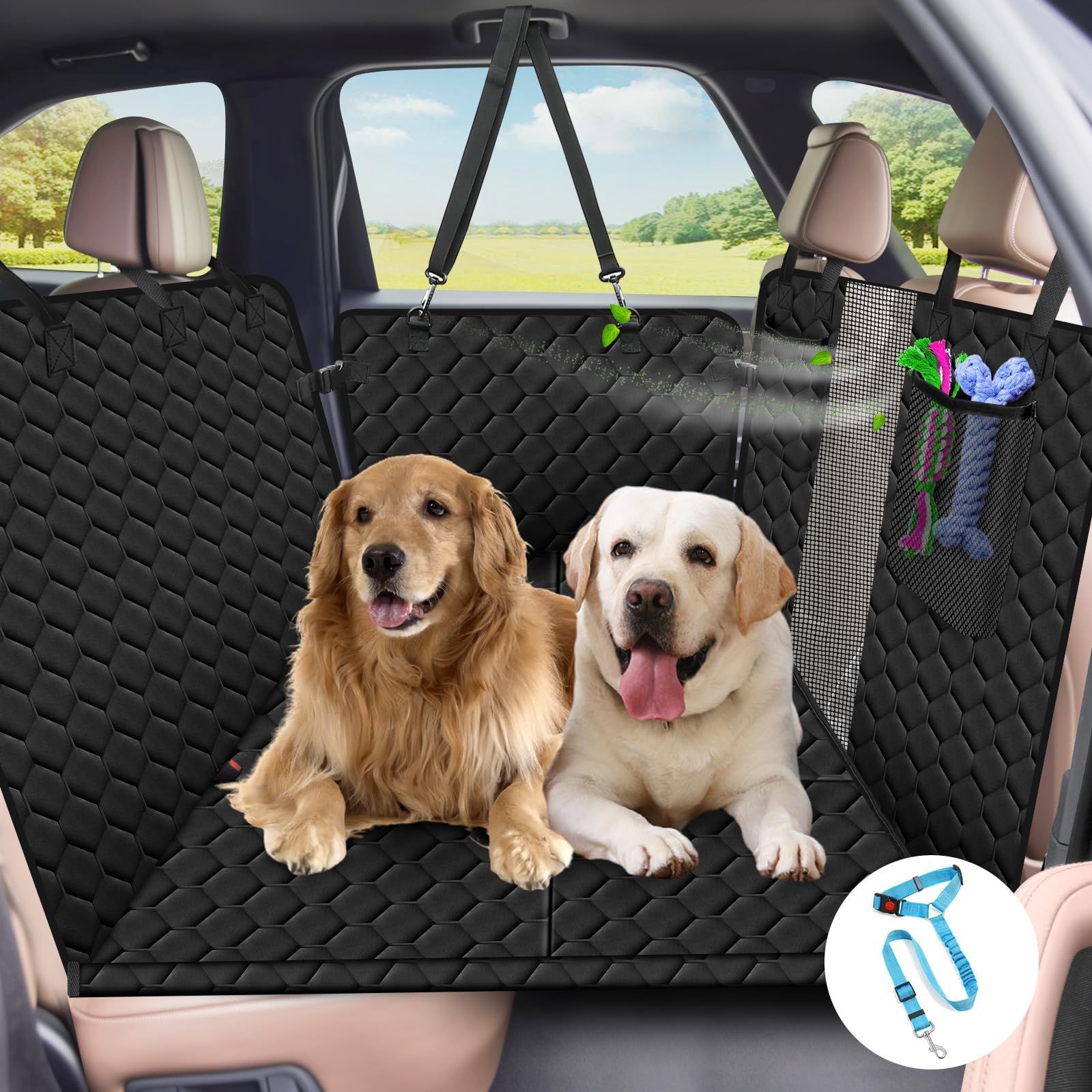 Color ブラック_Size フリー Xevera ペットドライブシート 安定快適 犬シートベルト付き 犬 車 シート 全車種 防水 傷つきにくい 犬用カーシート 取付簡単 可視メッシュ窓 車ペットシート お手入れやすい ブラック フリー