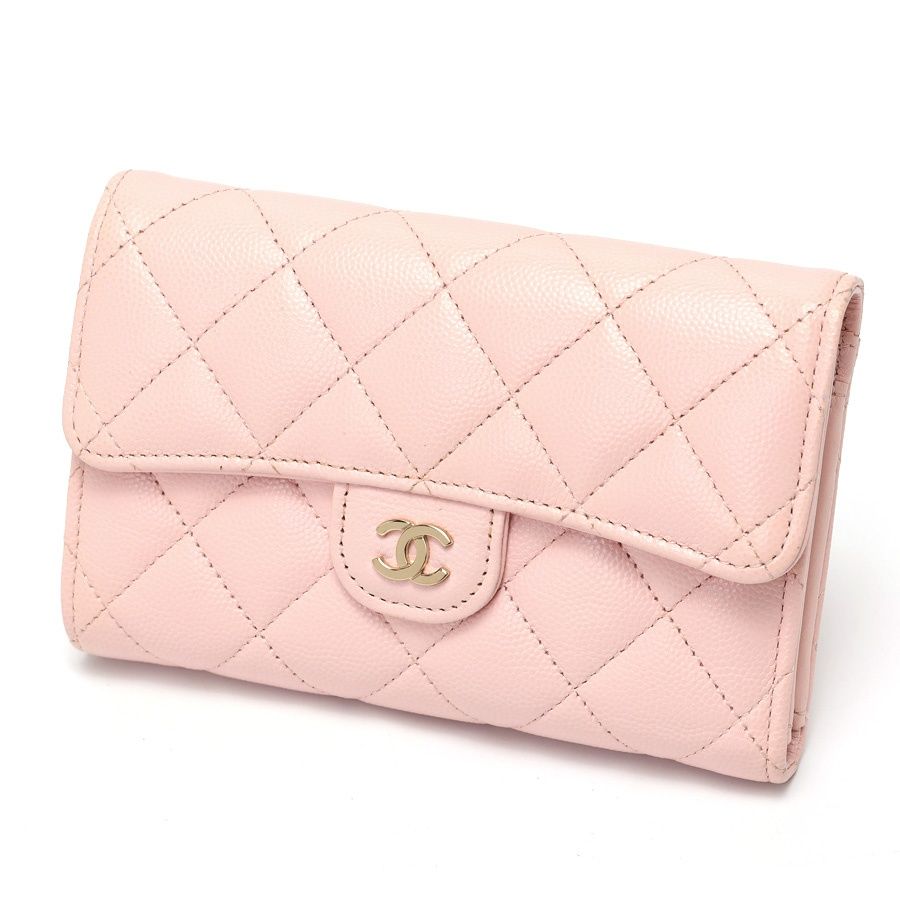シャネル | CHANEL マトラッセ ミディアム フラップウォレット | 三つ折り財布 AP0232 キャビアスキン ピンク|ゴールド金具 商品番号 S-157866